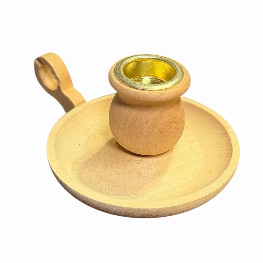 Wooden Chamberstick Candle Holder with Finger Loop UNFINISHED WOOD